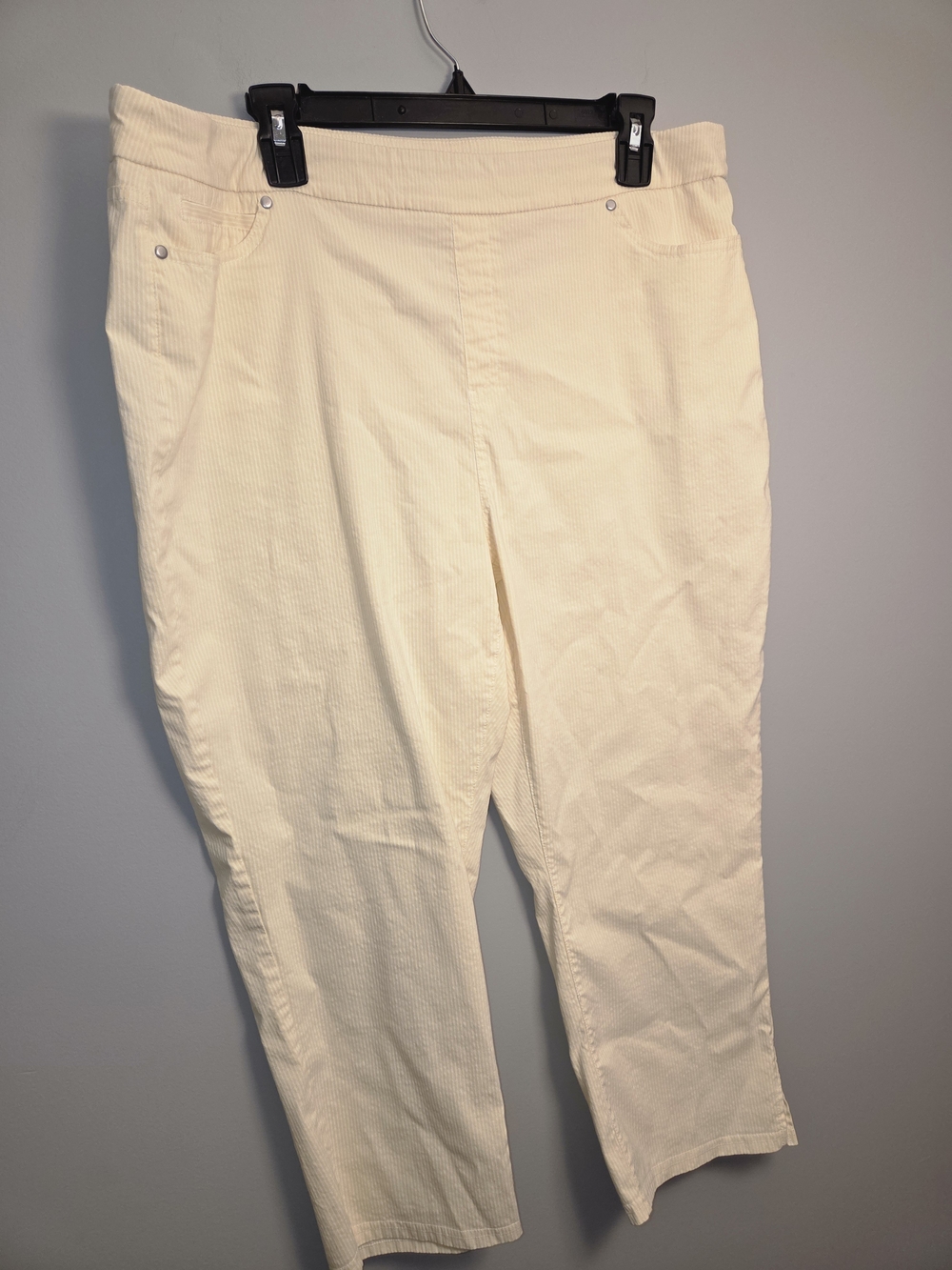 Mario Serrani Italy Yellow White Pinstripe Crop Pants Pull On Capris Size XL.